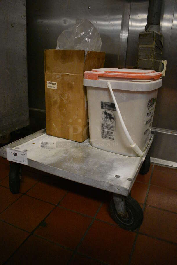 Metal Commercial Dolly w/ Fryer Oil Soak Up Powders on Commercial Casters. 21x21x7.5. (kitchen) - Image 2 of 6
