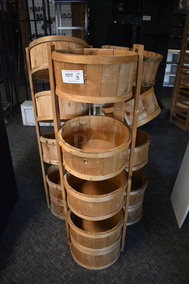 3 Wooden 4 Basket Tier Stands. 16.5x15x54. 3 Times Your Bid! (garden center)