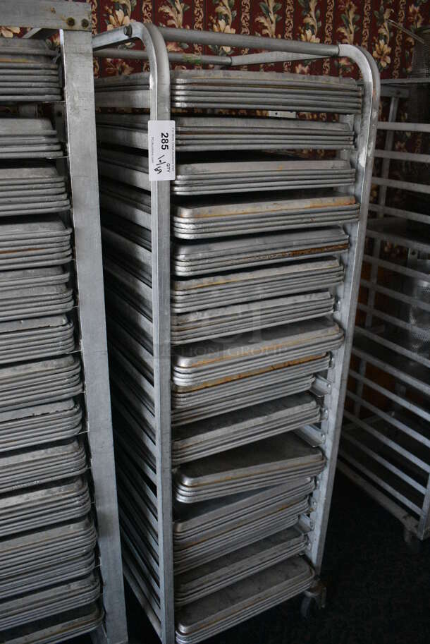 Metal Commercial Pan Transport Rack w/ 69 Metal Full Size Baking Pans on Commercial Casters. 20.5x28x65. 18x26x1. (sunroom dining room) - Image 3 of 5
