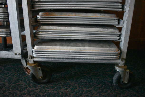 Metal Commercial Pan Transport Rack w/ 69 Metal Full Size Baking Pans on Commercial Casters. 20.5x28x65. 18x26x1. (sunroom dining room) - Image 5 of 5