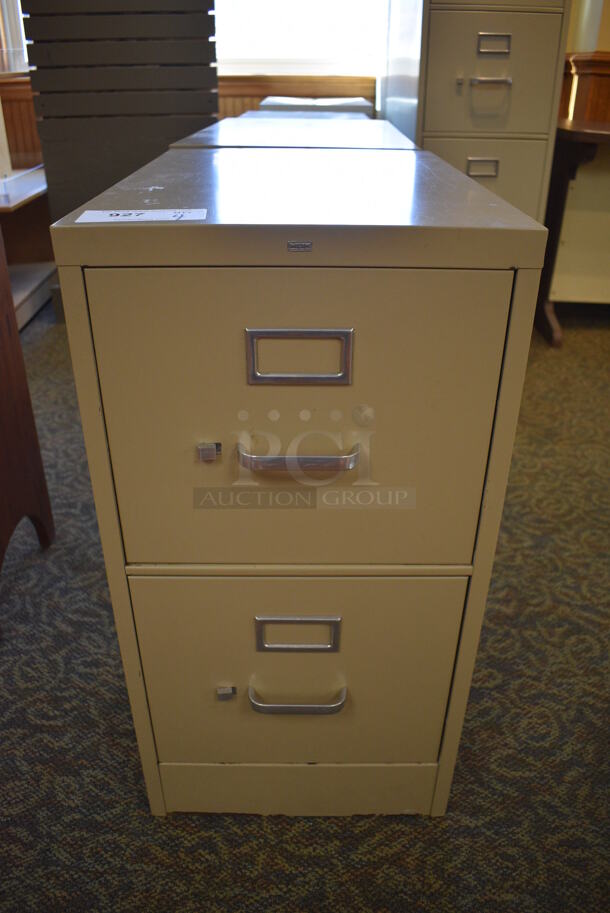 4 Tan Metal 2 Drawer Filing Cabinets. 15x23x29. 4 Times Your Bid! (gift shop) - Image 1 of 5