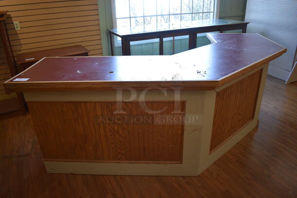 Wooden Curved Counter. BUYER MUST REMOVE. 112x25.5x37. (garden center) - Image 2 of 6