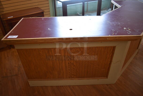 Wooden Curved Counter. BUYER MUST REMOVE. 112x25.5x37. (garden center) - Image 3 of 6