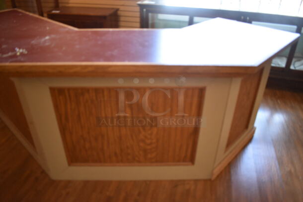 Wooden Curved Counter. BUYER MUST REMOVE. 112x25.5x37. (garden center) - Image 4 of 6