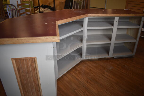 Wooden Curved Counter. BUYER MUST REMOVE. 112x25.5x37. (garden center) - Image 6 of 6