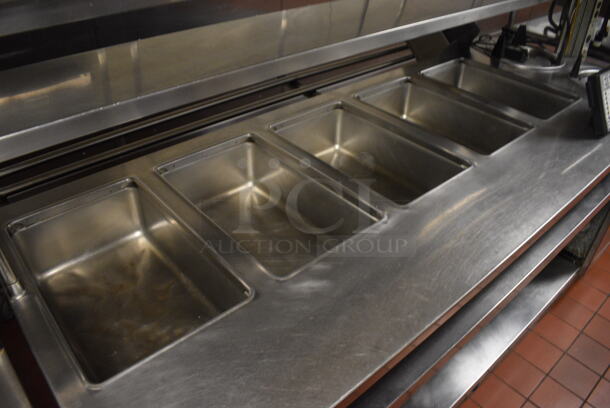 Stainless Steel Commercial 5 Well Steam Table w/ 2 Plate Return Chutes, Tray Slide, 2 Over Shelves and Under Shelf on Commercial Casters. 88.5x45x64.5. Unit Was In Working Condition When Restaurant Closed. (kitchen) - Image 3 of 9