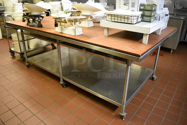 Stainless Steel Commercial Table w/ Cutting Board Tabletop and Under Shelf on Commercial Casters. 96x60x36.5. (bakery kitchen) - Image 3 of 3