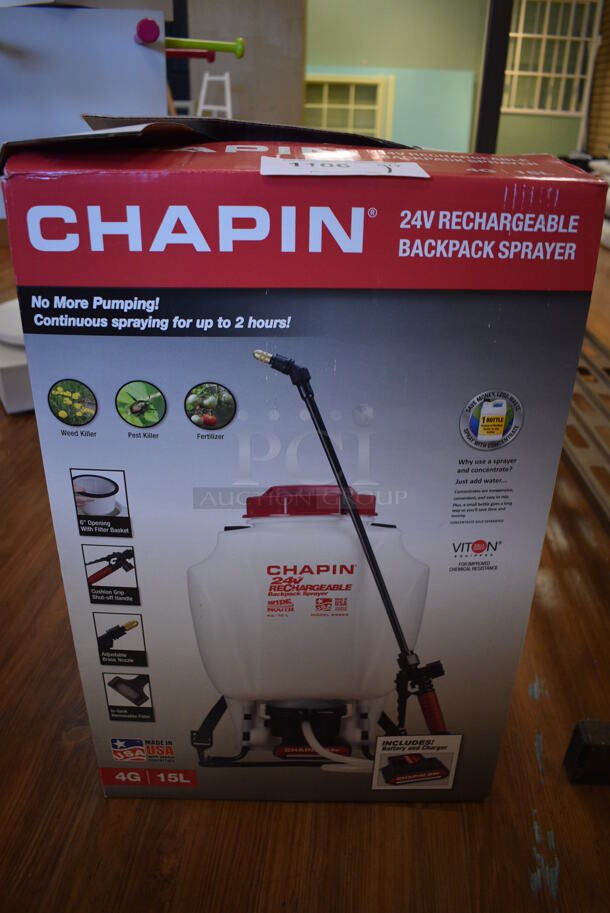 IN ORIGINAL BOX! Chapin 24V Rechargeable Backpack Sprayer. (garden center) - Image 1 of 3