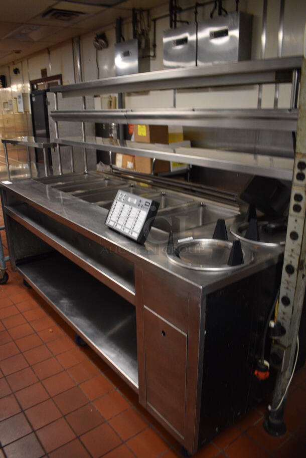Stainless Steel Commercial 5 Well Steam Table w/ 2 Plate Return Chutes, Tray Slide, 2 Over Shelves and Under Shelf on Commercial Casters. 88.5x45x64.5. Unit Was In Working Condition When Restaurant Closed. (kitchen) - Image 7 of 9