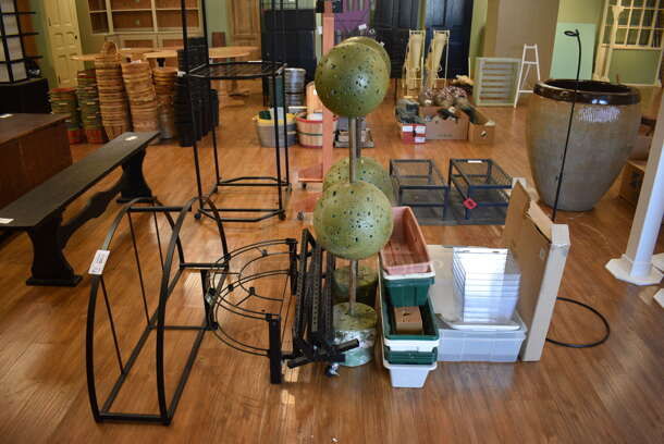 ALL ONE MONEY! Lot of Various Items Including Racks, Clear Bins and Stands. (garden center)