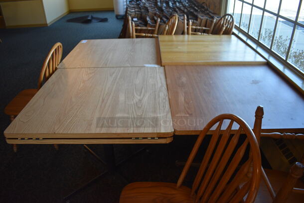 4 Wooden Tables w/ 8 Wooden Dining Chairs. 36x36x30. 18x17.5x37.5. 4 Times Your Bid! (main dining room)

 - Image 2 of 6