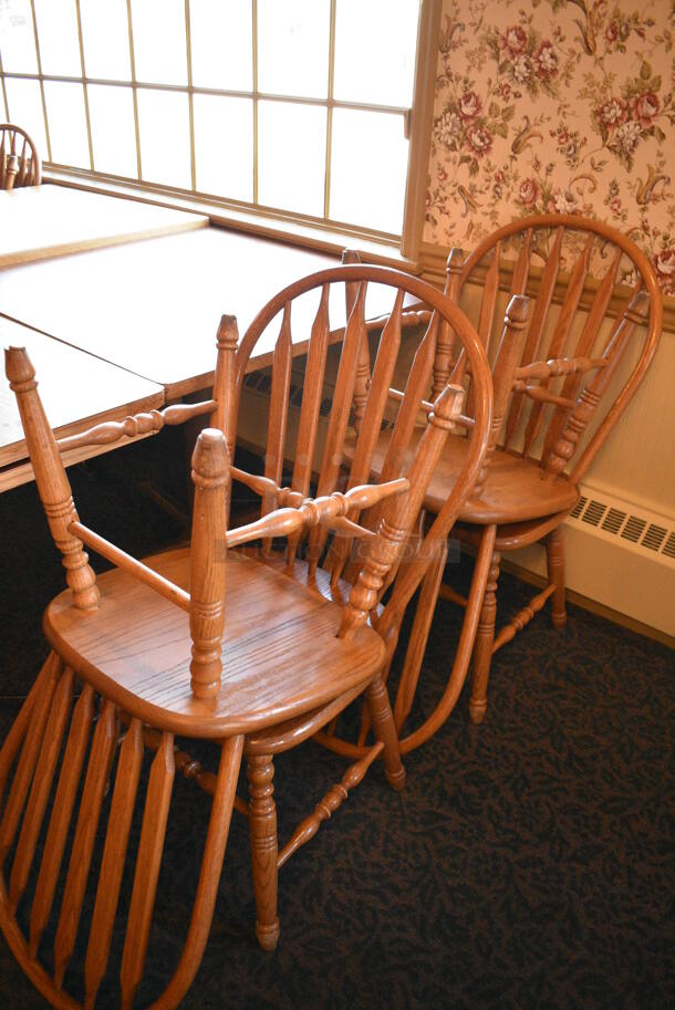 4 Wooden Tables w/ 8 Wooden Dining Chairs. 36x36x30. 18x17.5x37.5. 4 Times Your Bid! (main dining room)

 - Image 4 of 6
