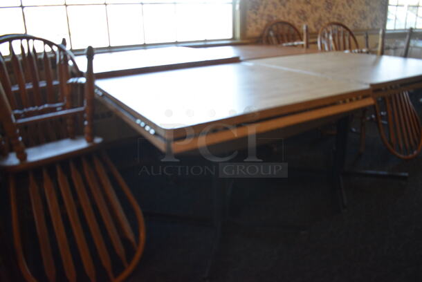4 Wooden Tables w/ 8 Wooden Dining Chairs. 36x36x30. 18x17.5x37.5. 4 Times Your Bid! (main dining room)

 - Image 6 of 6