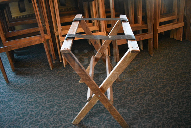 12 Wooden Serving Tray Stands. 22x18x30. 12 Times Your Bid! (main dining room)