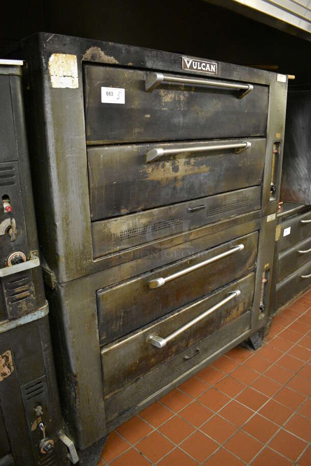 2 Vulcan Model 701 6A IT Metal Commercial Natural Gas Powered Double Deck Pizza Ovens. 50,000 BTU. 60x41x71.5. 2 Times Your Bid! Unit Was In Working Condition When Restaurant Closed. (bakery kitchen) - Image 12 of 12