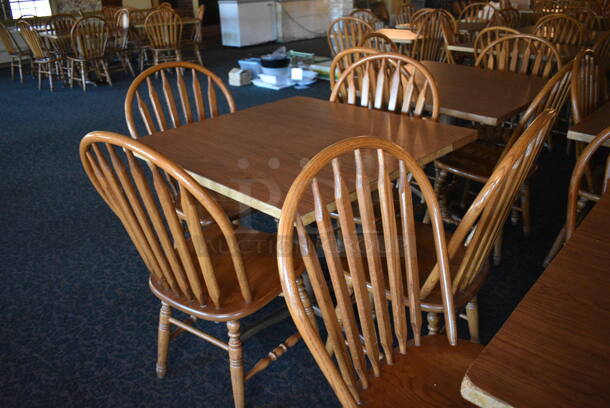 4 Wooden Tables w/ 16 Wooden Dining Chairs. 36x36x30. 18x17.5x37.5. 4 Times Your Bid! (main dining room)

 - Image 3 of 6