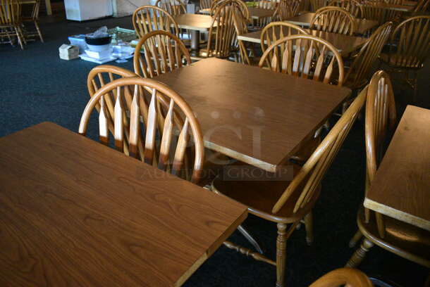 4 Wooden Tables w/ 16 Wooden Dining Chairs. 36x36x30. 18x17.5x37.5. 4 Times Your Bid! (main dining room)

 - Image 4 of 6