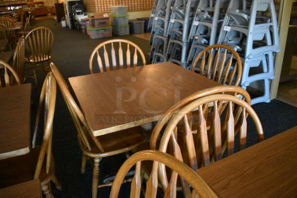 4 Wooden Tables w/ 16 Wooden Dining Chairs. 36x36x30. 18x17.5x37.5. 4 Times Your Bid! (main dining room)

 - Image 5 of 6