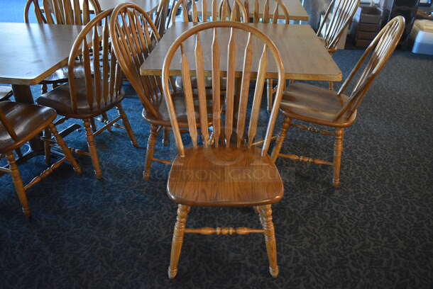 4 Wooden Tables w/ 16 Wooden Dining Chairs. 36x36x30. 18x17.5x37.5. 4 Times Your Bid! (main dining room)

