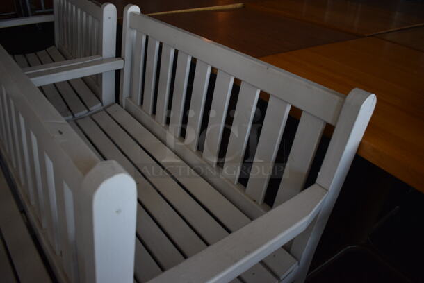 3 White Wooden Benches w/ Arm Rests. 47.5x23.5x35. 3 Times Your Bid! (sunroom dining room) - Image 5 of 5