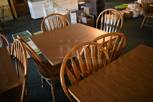 4 Wooden Tables w/ 16 Wooden Dining Chairs. 36x36x30. 18x17.5x37.5. 4 Times Your Bid! (main dining room)

 - Image 5 of 5