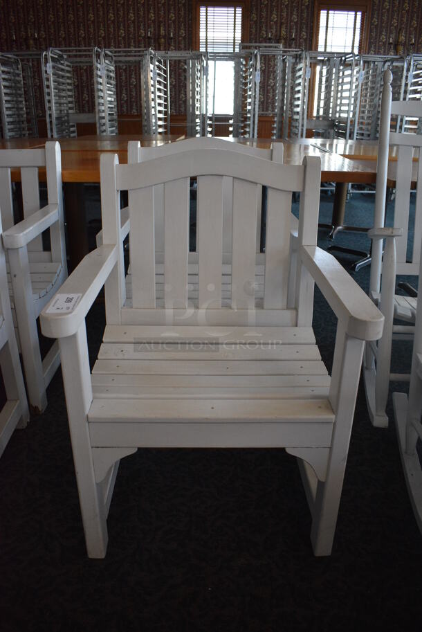 2 White Wooden Chairs w/ Arm Rests. 25x24x36. 2 Times Your Bid! (sunroom dining room) - Image 3 of 4