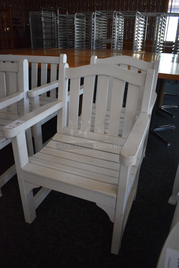 2 White Wooden Chairs w/ Arm Rests. 25x24x36. 2 Times Your Bid! (sunroom dining room) - Image 4 of 4