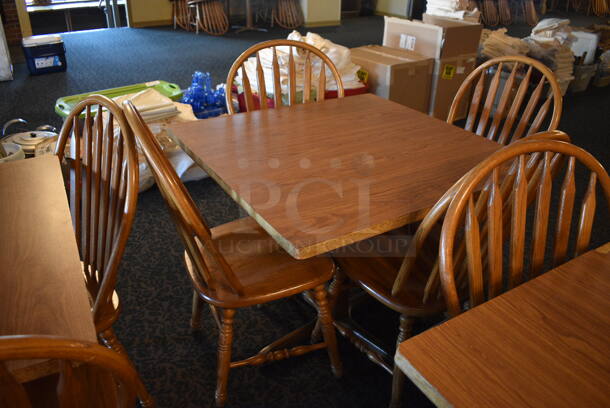 4 Wooden Tables w/ 16 Wooden Dining Chairs. 36x36x30. 18x17.5x37.5. 4 Times Your Bid! (main dining room)

 - Image 5 of 6
