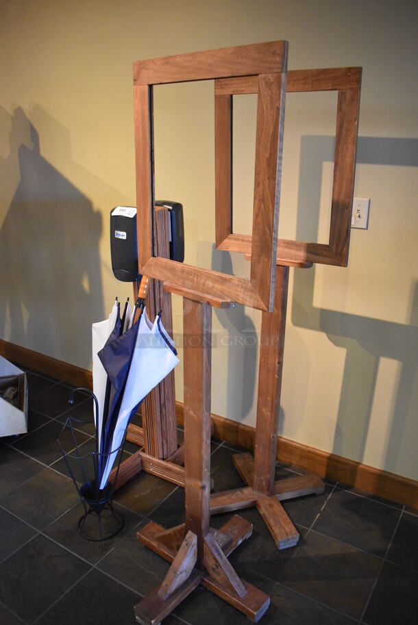 4 Various Items; Umbrella Stand, Hand Sanitizer Stand and 2 Wooden Stands. Includes 24x24x67. 4 Times Your Bid! (gift shop) - Image 2 of 4