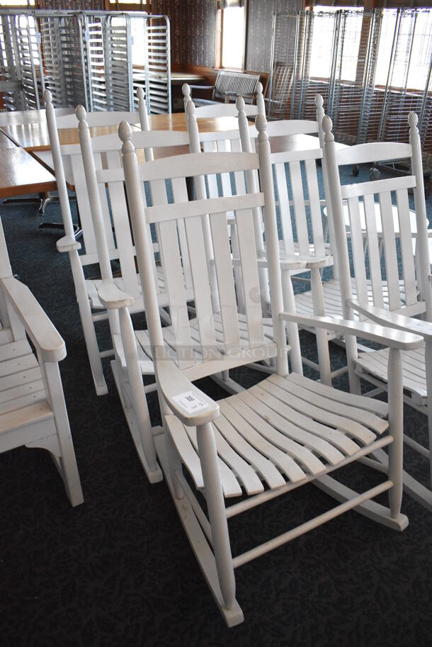 3 White Wooden Rocking Chairs w/ Arm Rests. 28.5x32x48. 3 Times Your Bid! (sunroom dining room) - Image 2 of 4