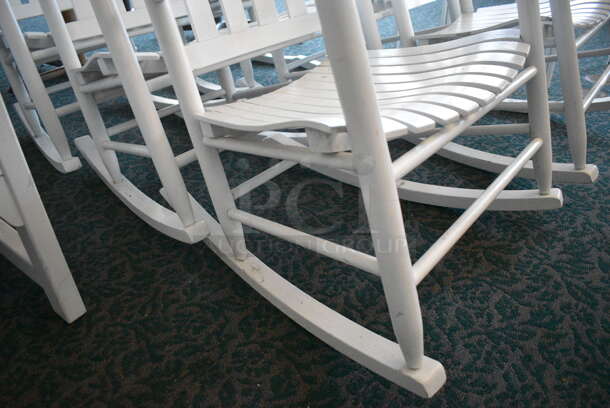 3 White Wooden Rocking Chairs w/ Arm Rests. 28.5x32x48. 3 Times Your Bid! (sunroom dining room) - Image 3 of 4