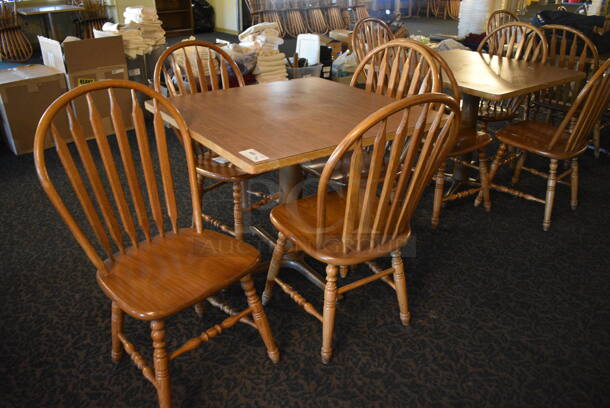 4 Wooden Tables w/ 16 Wooden Dining Chairs. 36x36x30. 18x17.5x37.5. 4 Times Your Bid! (main dining room)

