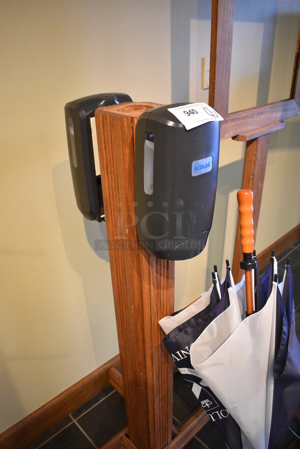 4 Various Items; Umbrella Stand, Hand Sanitizer Stand and 2 Wooden Stands. Includes 24x24x67. 4 Times Your Bid! (gift shop) - Image 4 of 4