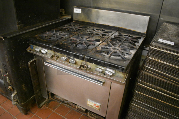 Southbend Stainless Steel Commercial Natural Gas Powered 6 Burner Range w/ Oven and Back Splash. 36x33x44. Unit Was In Working Condition When Restaurant Closed. (bakery kitchen) - Image 2 of 8