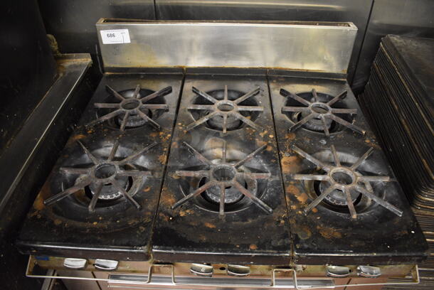 Southbend Stainless Steel Commercial Natural Gas Powered 6 Burner Range w/ Oven and Back Splash. 36x33x44. Unit Was In Working Condition When Restaurant Closed. (bakery kitchen) - Image 3 of 8