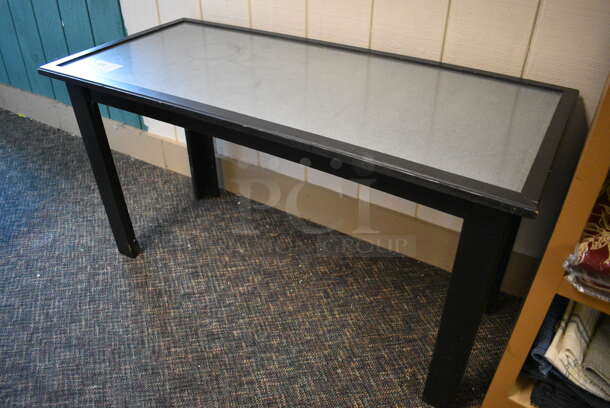 Black Wooden Table w/ Metal Tabletop. 48x22x26. (garden center) - Image 2 of 4