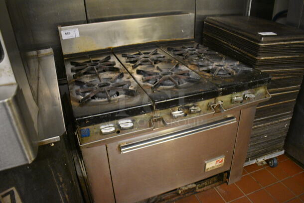 Southbend Stainless Steel Commercial Natural Gas Powered 6 Burner Range w/ Oven and Back Splash. 36x33x44. Unit Was In Working Condition When Restaurant Closed. (bakery kitchen) - Image 4 of 8