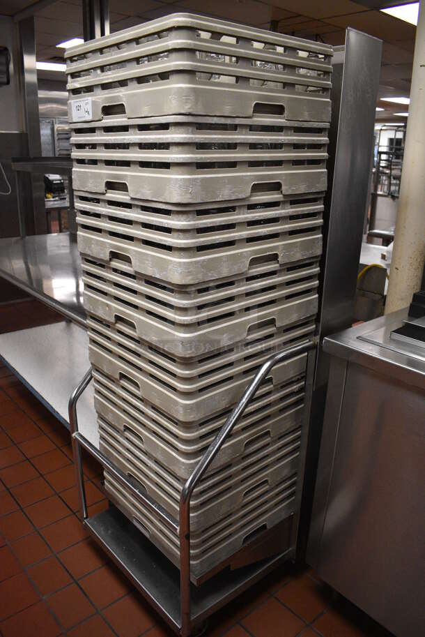 Stainless Steel Commercial Dish Caddy Return w/ 8 Dish Caddies and Approximately 280 Beverage Glasses on Commercial Casters. 24x25x66. 2.75x2.75x5.5. (kitchen) - Image 6 of 7