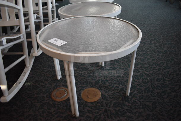 3 White Metal End Tables w/ Clear Tabletops. 24.5x24.5x18. 3 Times Your Bid! (sunroom dining room) - Image 2 of 4