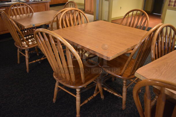 4 Wooden Tables w/ 16 Wooden Dining Chairs. 36x36x30. 18x17.5x37.5. 4 Times Your Bid! (main dining room)

 - Image 5 of 6