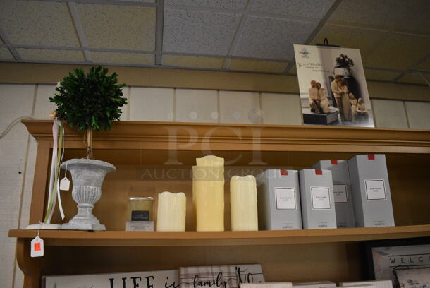 Wooden Shelving Unit w/ Contents Including Signs, Curtains and Figures! BUYER MUST REMOVE. 70x19x85. (garden center) - Image 4 of 7
