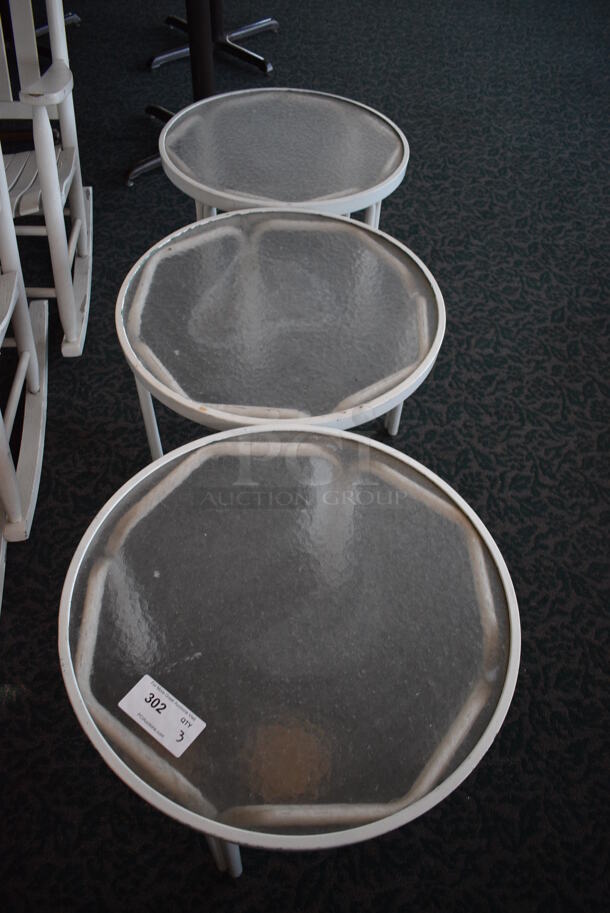 3 White Metal End Tables w/ Clear Tabletops. 24.5x24.5x18. 3 Times Your Bid! (sunroom dining room) - Image 3 of 4