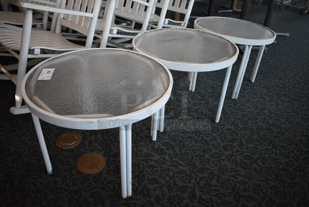 3 White Metal End Tables w/ Clear Tabletops. 24.5x24.5x18. 3 Times Your Bid! (sunroom dining room) - Image 4 of 4