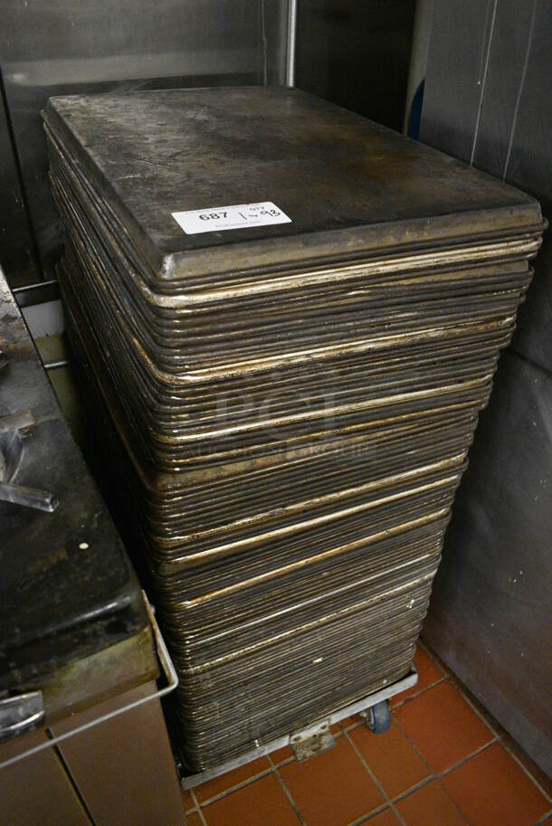 Metal Commercial Baking Pan Cart w/ 93 Metal Full Size Baking Pans on Commercial Casters. 19x28x6. 18x26x1. (bakery kitchen) - Image 2 of 4