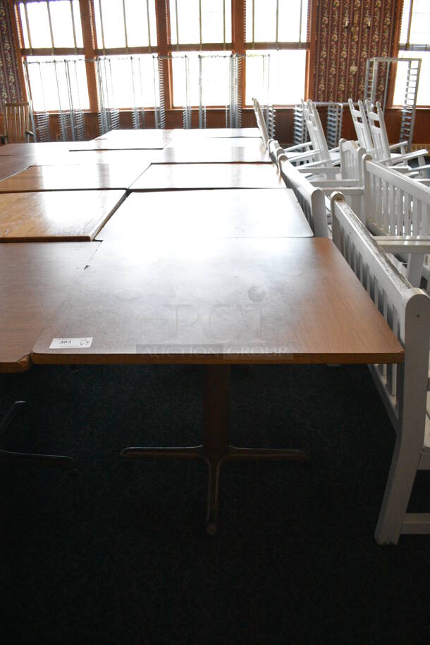 6 Wood Pattern Tables on Metal Table Bases. 36x36x30. 6 Times Your Bid! (sunroom dining room) - Image 2 of 6