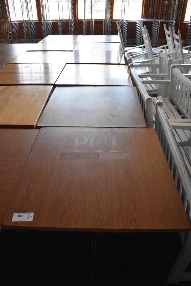 6 Wood Pattern Tables on Metal Table Bases. 36x36x30. 6 Times Your Bid! (sunroom dining room) - Image 3 of 6