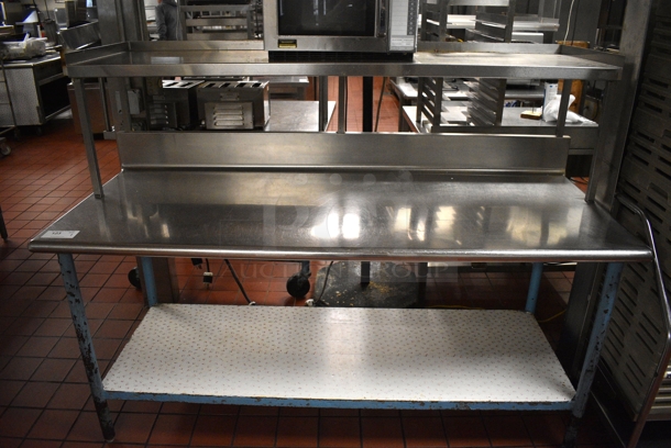 Stainless Steel Commercial Table w/ Over Shelf, Under Shelf and Back Splash. 72x30x53. (kitchen)