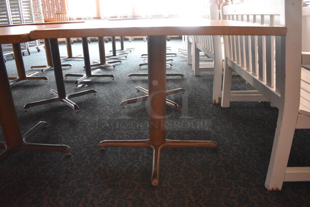 6 Wood Pattern Tables on Metal Table Bases. 36x36x30. 6 Times Your Bid! (sunroom dining room) - Image 4 of 6