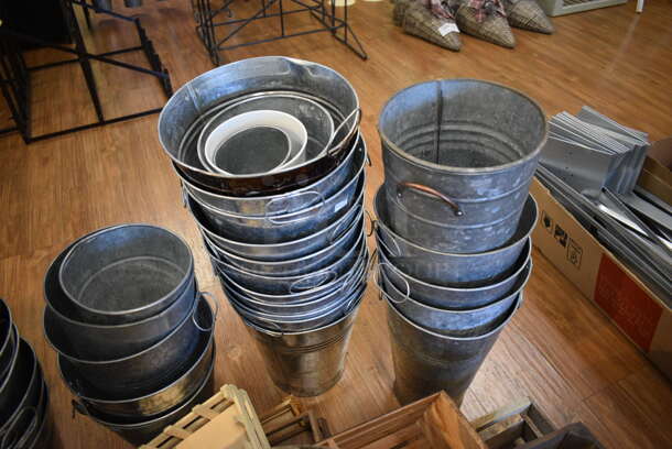 ALL ONE MONEY! Lot of Various Metal and Wooden Buckets! Includes 18x18x12. (garden center) - Image 3 of 6
