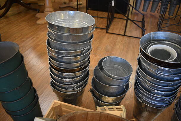 ALL ONE MONEY! Lot of Various Metal and Wooden Buckets! Includes 18x18x12. (garden center) - Image 4 of 6